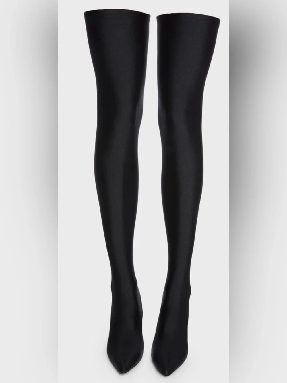Azalea Wang Heartout Black Thigh High Stiletto Boots 8.5 Sock Nylon Stretch